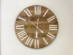 Dark Stained Solid Ash Wood Wall Clock with White Roman Numerals