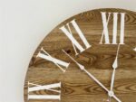 Dark Stained Solid Ash Wood Wall Clock with White Roman Numerals