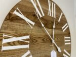 Dark Stained Solid Ash Wood Wall Clock with White Roman Numerals