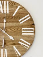 Dark Stained Solid Ash Wood Wall Clock with White Roman Numerals