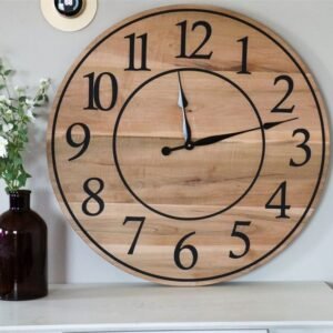 30" Large Solid Soft Maple Wood Clock with Black Roman Numerals (in stock)