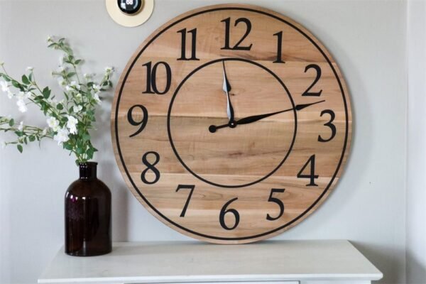 30" Large Solid Soft Maple Wood Clock with Black Roman Numerals (in stock)
