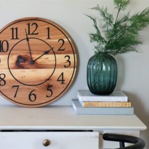 Solid Hickory Wood Wall Clock with Numbers and Lines