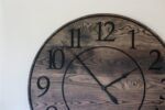 Black Stained Solid Ash Wood Wall Clock with White Roman Numerals