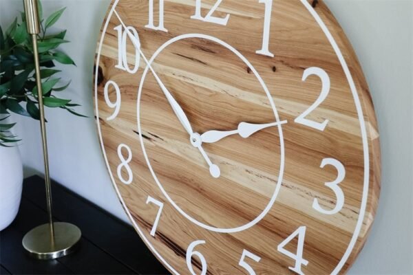 Solid Hickory Wood Wall Clock with Numbers and Lines