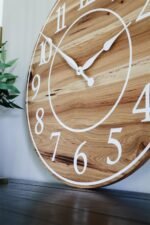 Solid Hickory Wood Wall Clock with Numbers and Lines