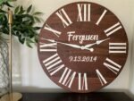 Personalized Solid Walnut Wood Wall Clock with White Numbers
