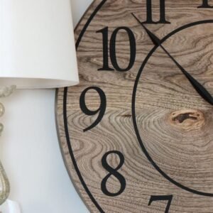 Large Brown Stained Hackberry Wall Clock with Black Numbers