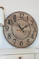 Large Brown Stained Hackberry Wall Clock with Black Numbers