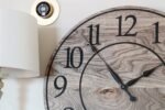 Large Brown Stained Hackberry Wall Clock with Black Numbers