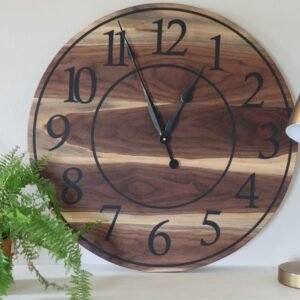 Live Edge 26" Black Walnut Wall Clock with Black Numbers (in stock)