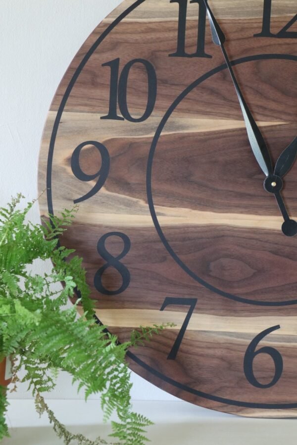 Live Edge 26" Black Walnut Wall Clock with Black Numbers (in stock)