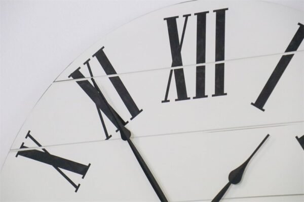 Simple 42" Farmhouse Style Large White Distressed Wall Clock with Black Roman Numerals (in stock)