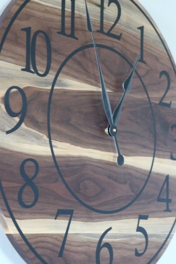 Live Edge 26" Black Walnut Wall Clock with Black Numbers (in stock)