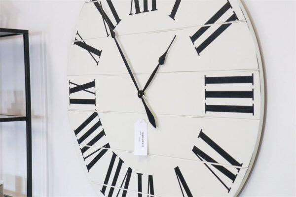 Simple 42" Farmhouse Style Large White Distressed Wall Clock with Black Roman Numerals (in stock)