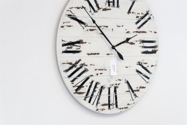 42" Farmhouse Style Large White Distressed Wall Clock with Black Roman Numerals (in stock)