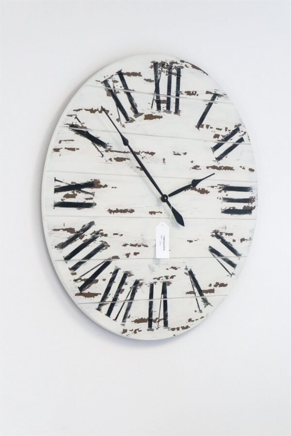 42" Farmhouse Style Large White Distressed Wall Clock with Black Roman Numerals (in stock)