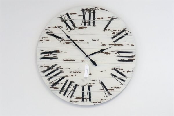 42" Farmhouse Style Large White Distressed Wall Clock with Black Roman Numerals (in stock)