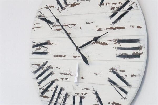 42" Farmhouse Style Large White Distressed Wall Clock with Black Roman Numerals (in stock)