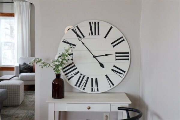 Simple 36" Farmhouse Style Large White Distressed Wall Clock with Black Roman Numerals (in stock)