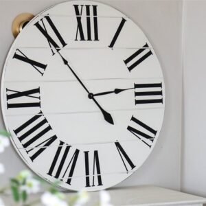 Simple 36" Farmhouse Style Large White Distressed Wall Clock with Black Roman Numerals (in stock)
