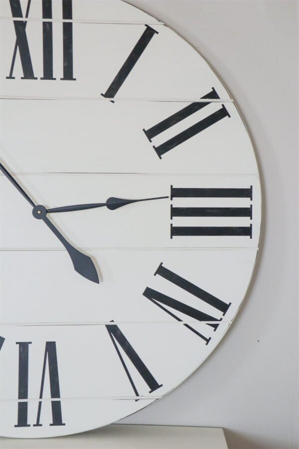 Simple 36" Farmhouse Style Large White Distressed Wall Clock with Black Roman Numerals (in stock)
