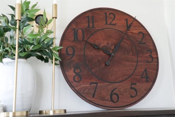 Solid Walnut Wood Wall Clock with Black Numbers