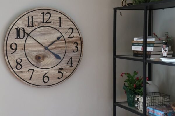 Large 26" Solid Wood Hackberry Wall Clock with walnut stain (in stock)