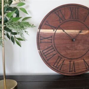 Solid Walnut Wall Clock - Black Lines and Roman Numerals