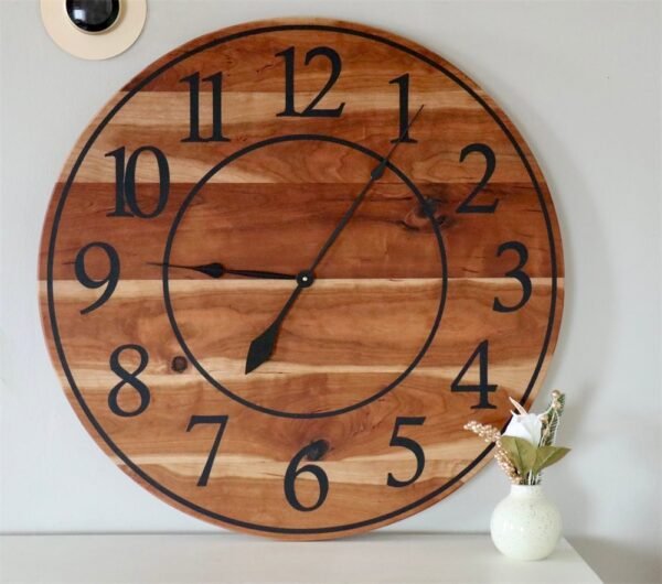 Large Sappy 30" Solid Cherry Hardwood Wall Clock with Black Numbers