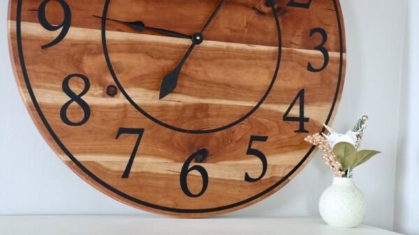 Large Sappy 30" Solid Cherry Hardwood Wall Clock with Black Numbers