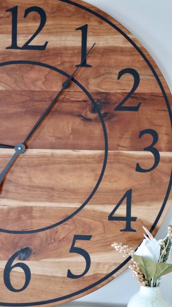 Large Sappy 30" Solid Cherry Hardwood Wall Clock with Black Numbers
