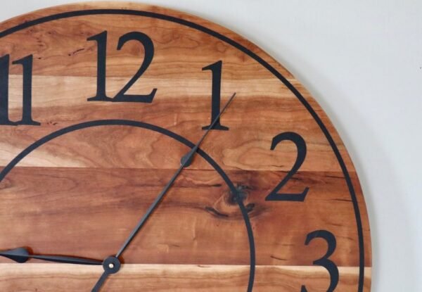 Large Sappy 30" Solid Cherry Hardwood Wall Clock with Black Numbers