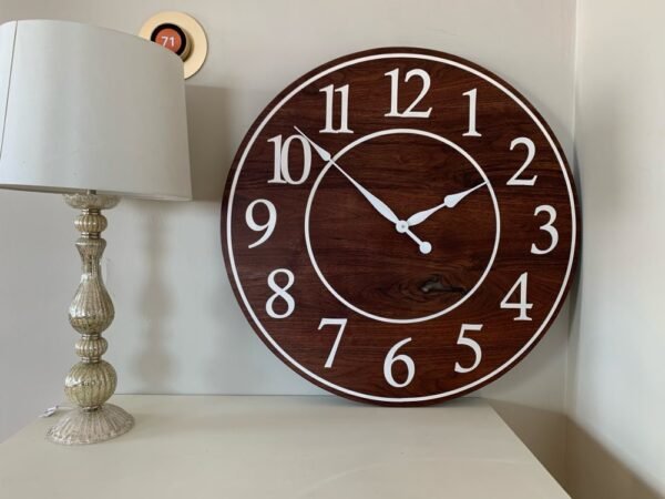 Solid Clear Walnut 30" Wall Clock with White Lines and Numbers (in stock)