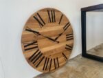 Large White Oak Wall Clock with Black Roman Numerals