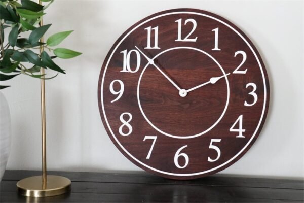 Solid Wood Walnut Wall Clock with White Numbers
