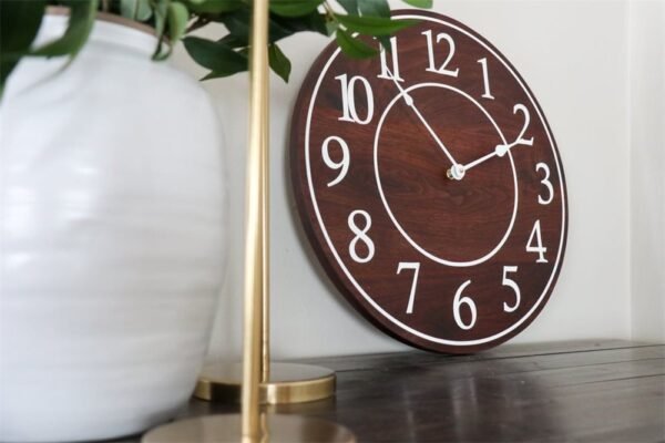 Solid Wood Walnut Wall Clock with White Numbers