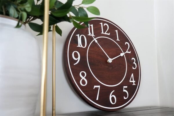 Solid Wood Walnut Wall Clock with White Numbers