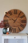 Large White Oak Wall Clock with Black Roman Numerals
