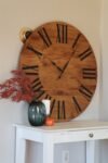 Large White Oak Wall Clock with Black Roman Numerals