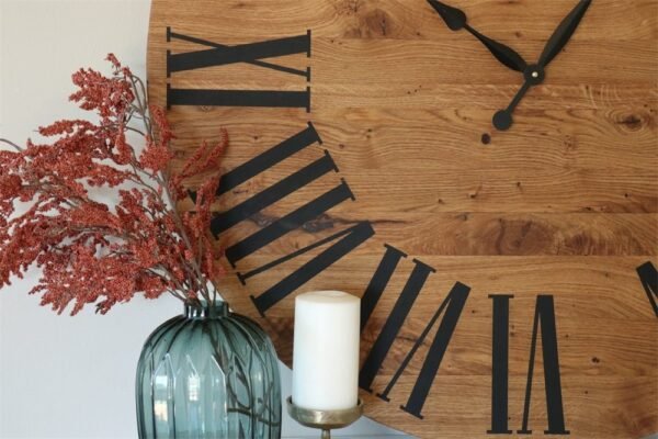 Large White Oak Wall Clock with Black Roman Numerals