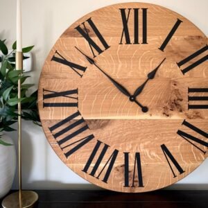 Simple Large Quartersawn White Oak Wall Clock with and Roman Numerals