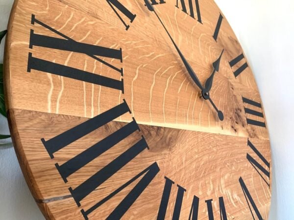 Simple Large Quartersawn White Oak Wall Clock with and Roman Numerals