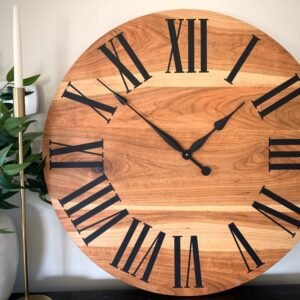 Large Sappy Cherry Hardwood Wall Clock with Black Roman Numerals