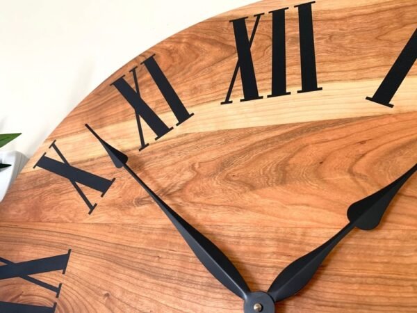 Large Sappy Cherry Hardwood Wall Clock with Black Roman Numerals