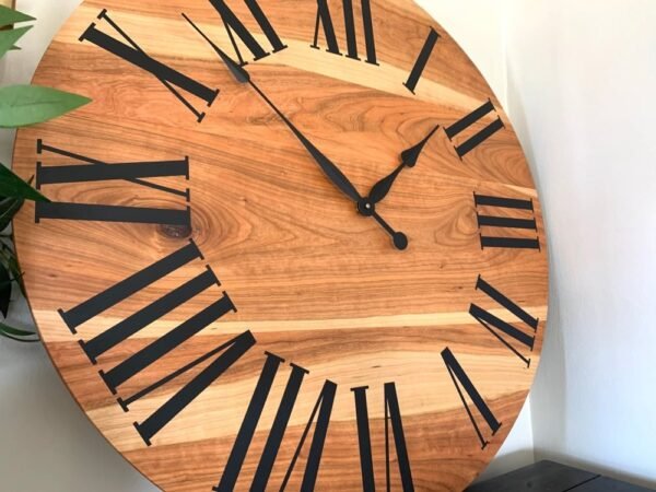 Large Sappy Cherry Hardwood Wall Clock with Black Roman Numerals
