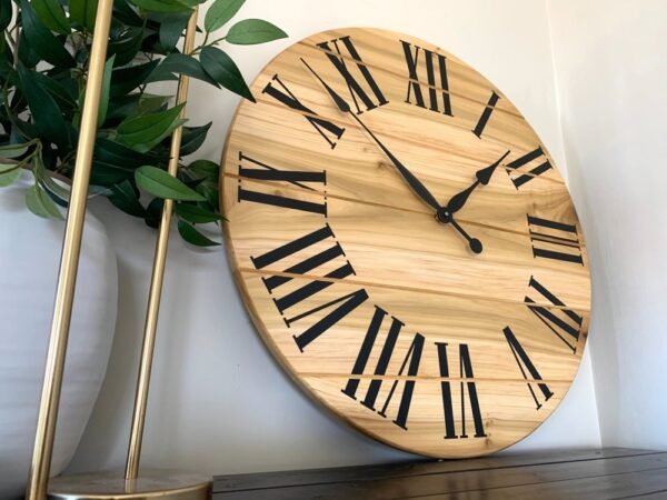 Large Solid Poplar Hardwood Farmhouse Wall Clock with Black Roman Numerals
