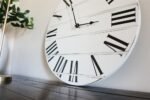 Simple White Lightly Distressed Large Wall Clock with Black Roman Numerals (in stock)