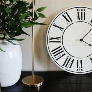 White Lightly Distressed Large Wall Clock Black Roman Numerals