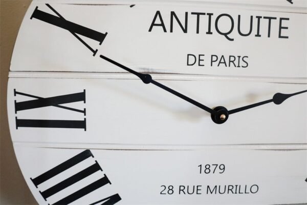 French Style White Lightly Distressed Large Wall Clock